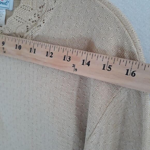 Haband Sweater Women Large Beige Pullover Knit Lace Detail Neck Sleeve Vtg - Picture 5 of 10